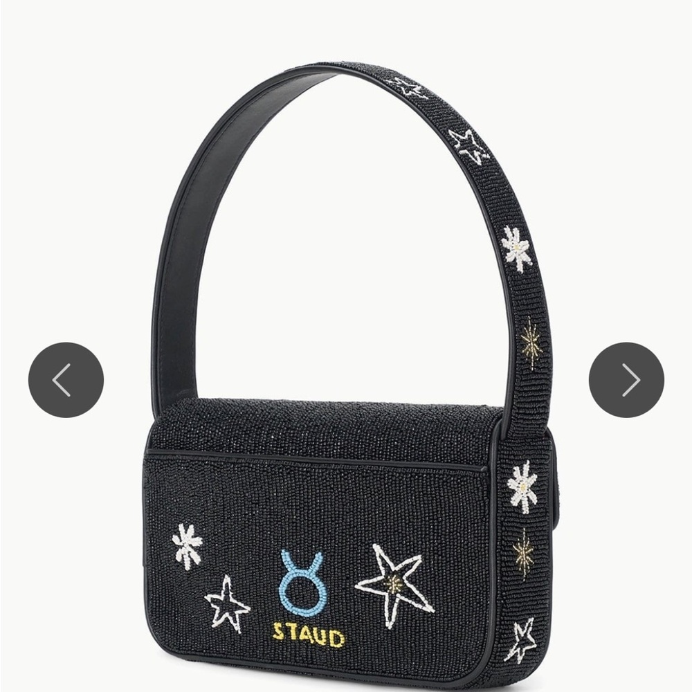 STAUD Black Beaded Shoulder Bag with Red Embroidery - Picture 3 of 3